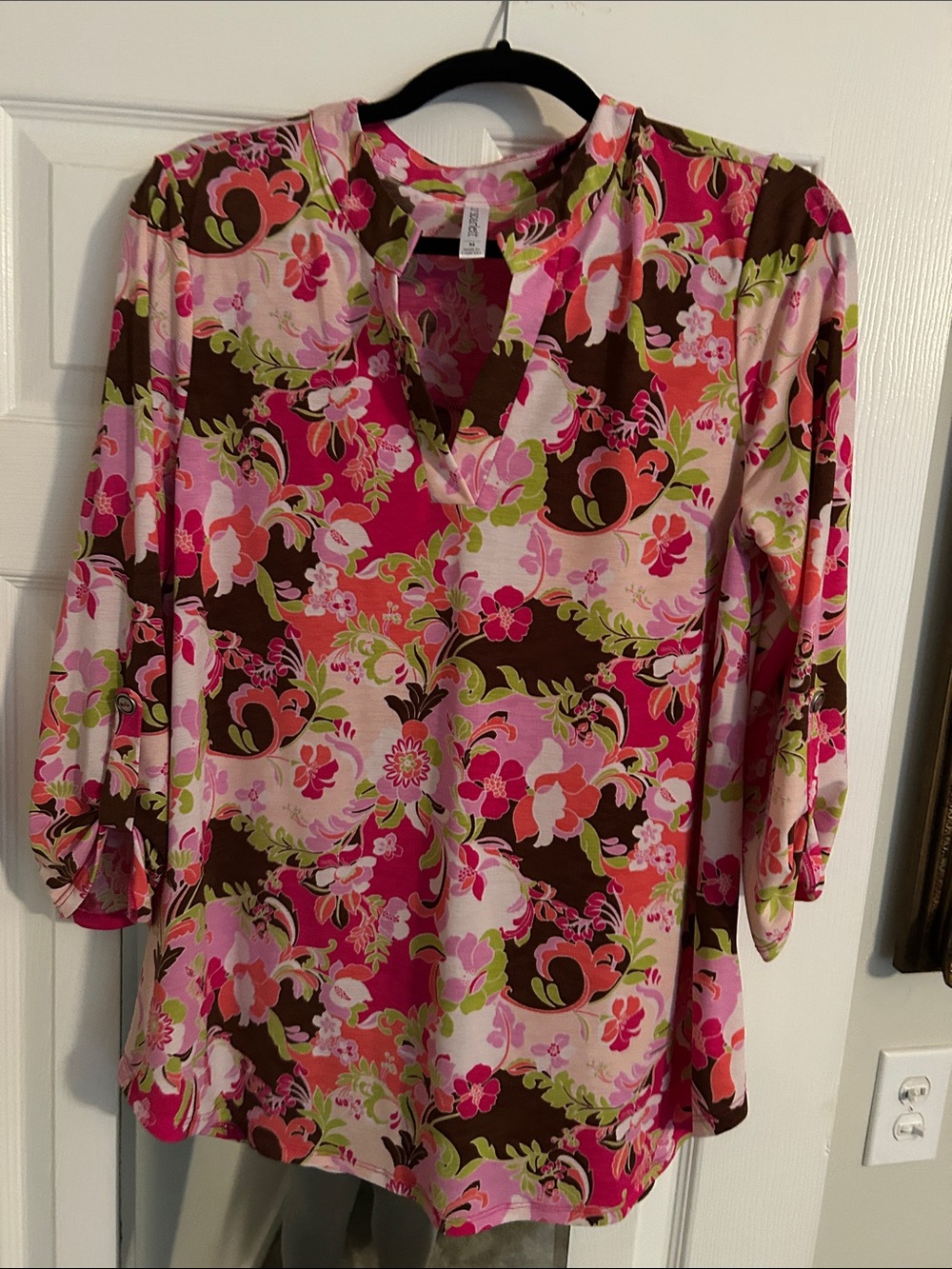 Floral V-Neck Tunic in Pink and Brown